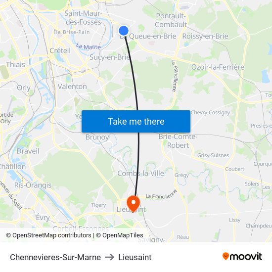 Chennevieres-Sur-Marne to Lieusaint map