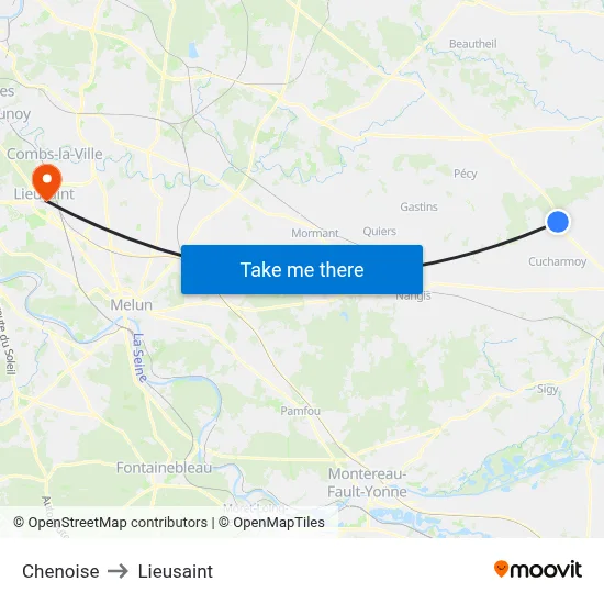 Chenoise to Lieusaint map