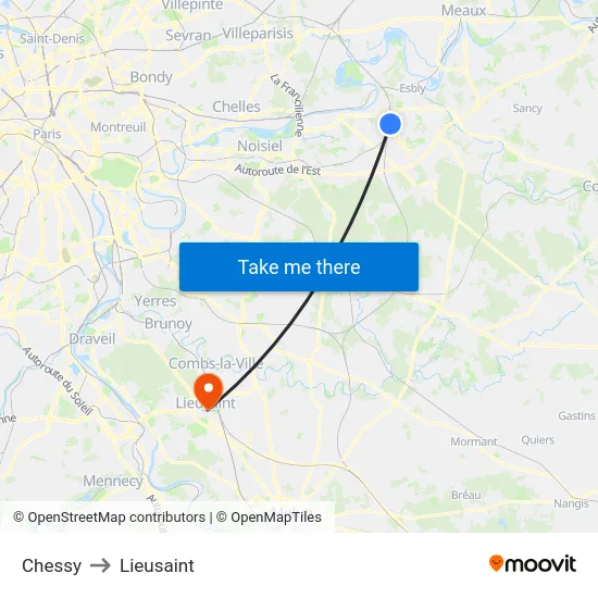 Chessy to Lieusaint map