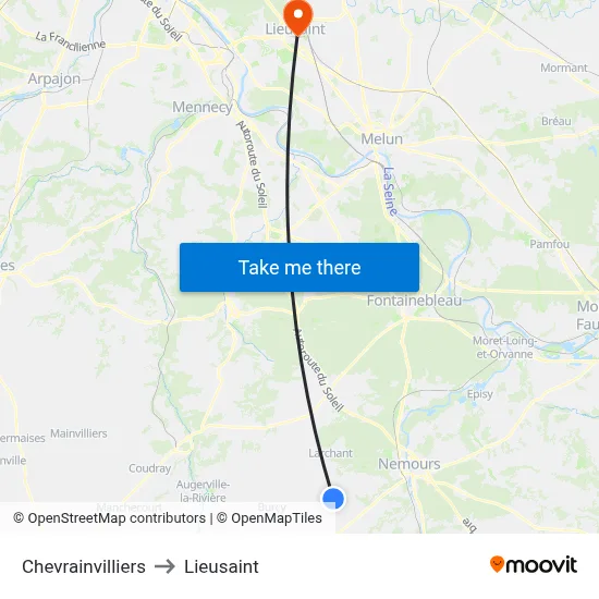 Chevrainvilliers to Lieusaint map