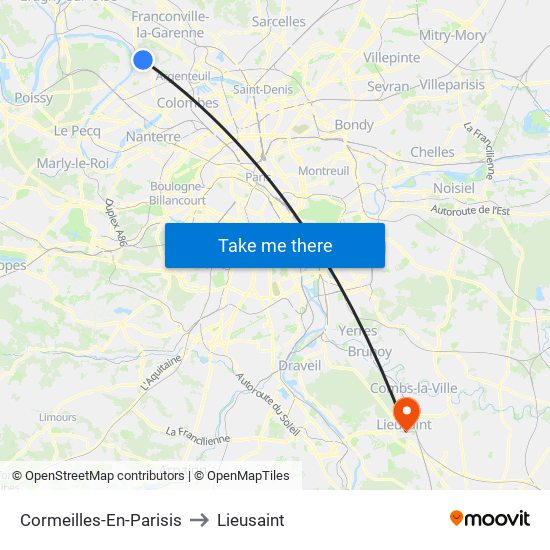 Cormeilles-En-Parisis to Lieusaint map