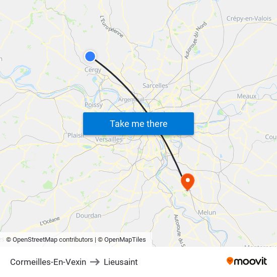Cormeilles-En-Vexin to Lieusaint map