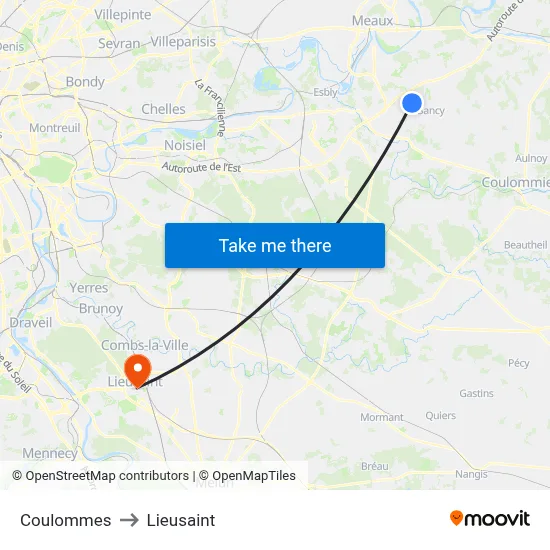 Coulommes to Lieusaint map