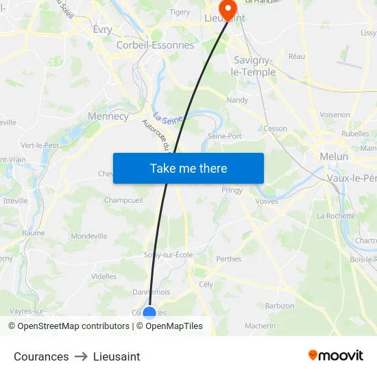 Courances to Lieusaint map