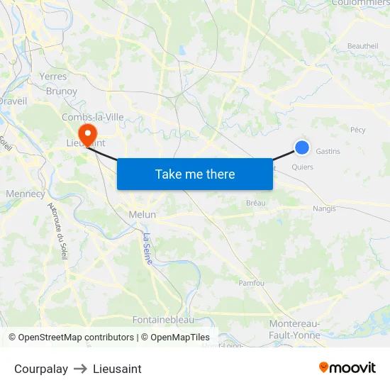 Courpalay to Lieusaint map
