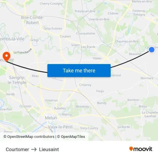 Courtomer to Lieusaint map