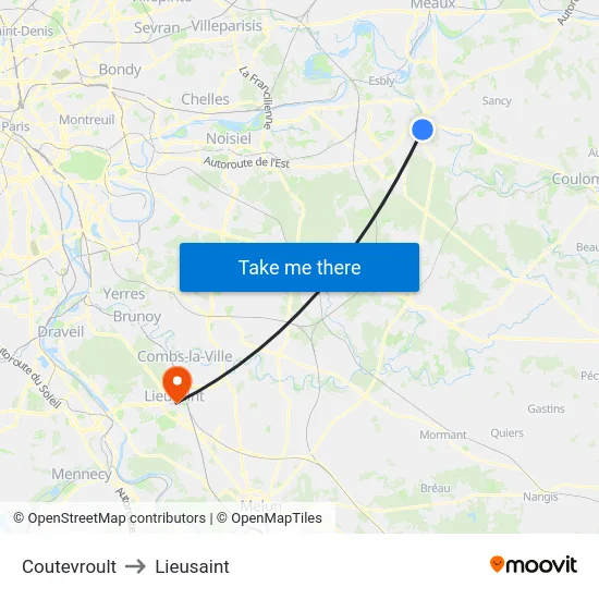 Coutevroult to Lieusaint map