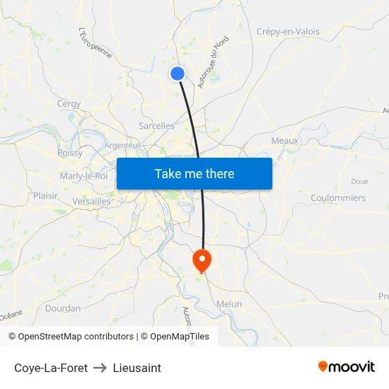 Coye-La-Foret to Lieusaint map