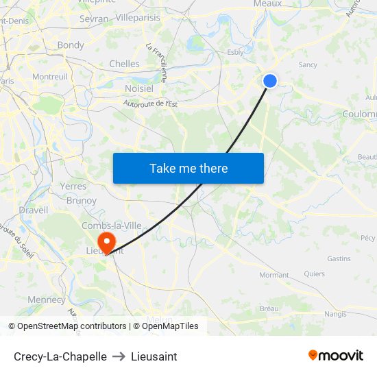 Crecy-La-Chapelle to Lieusaint map
