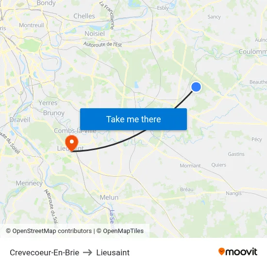 Crevecoeur-En-Brie to Lieusaint map
