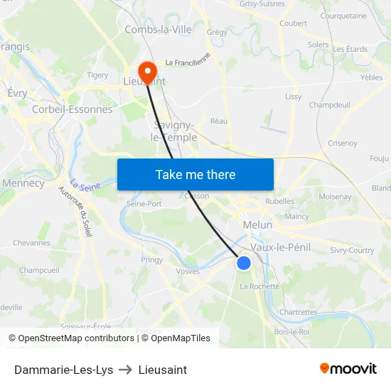 Dammarie-Les-Lys to Lieusaint map