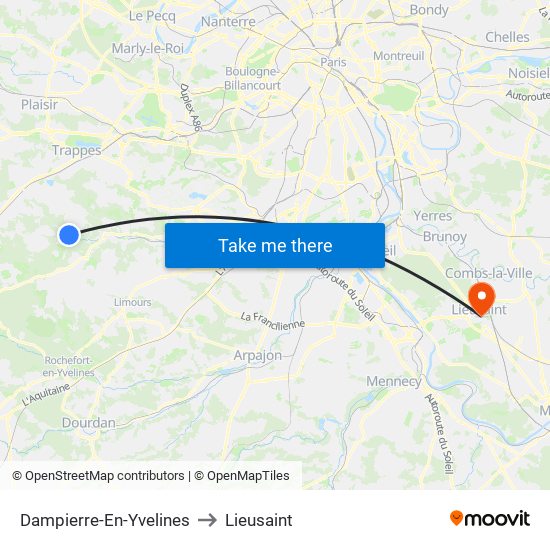 Dampierre-En-Yvelines to Lieusaint map