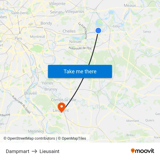 Dampmart to Lieusaint map