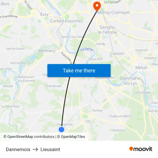 Dannemois to Lieusaint map