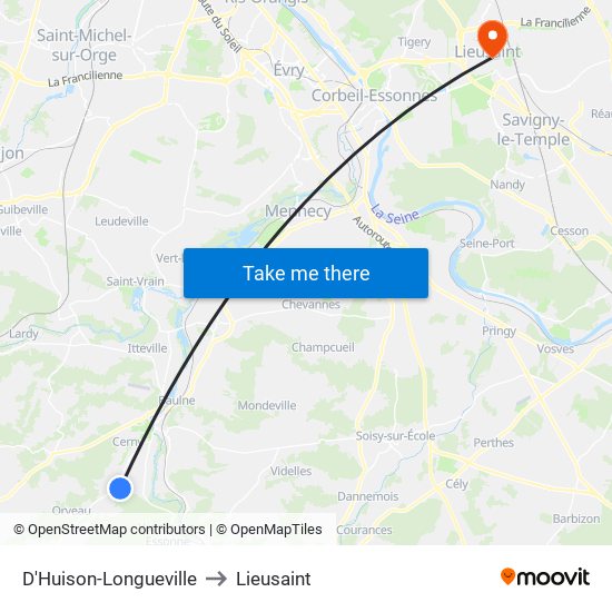 D'Huison-Longueville to Lieusaint map