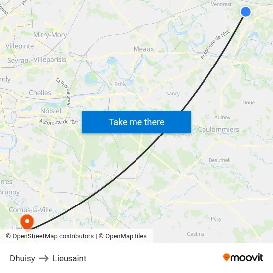 Dhuisy to Lieusaint map