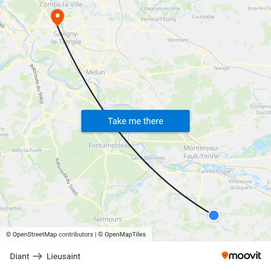 Diant to Lieusaint map
