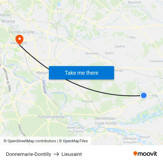 Donnemarie-Dontilly to Lieusaint map