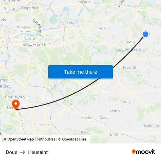 Doue to Lieusaint map