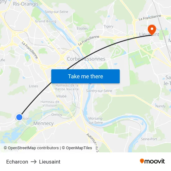 Echarcon to Lieusaint map