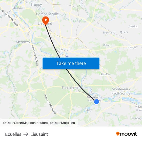 Ecuelles to Lieusaint map