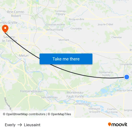 Everly to Lieusaint map