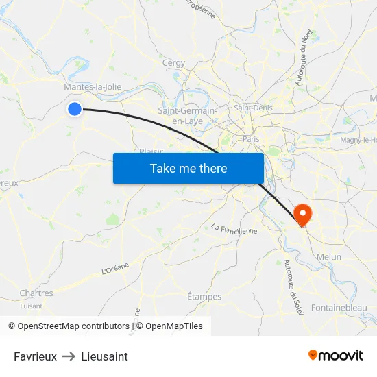 Favrieux to Lieusaint map
