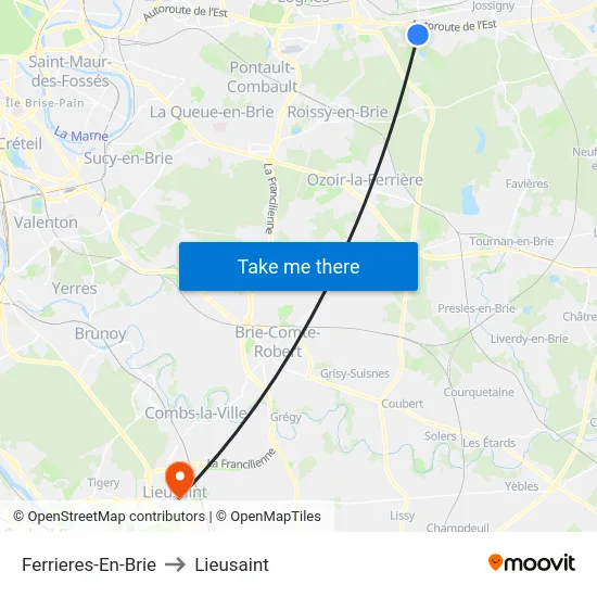 Ferrieres-En-Brie to Lieusaint map