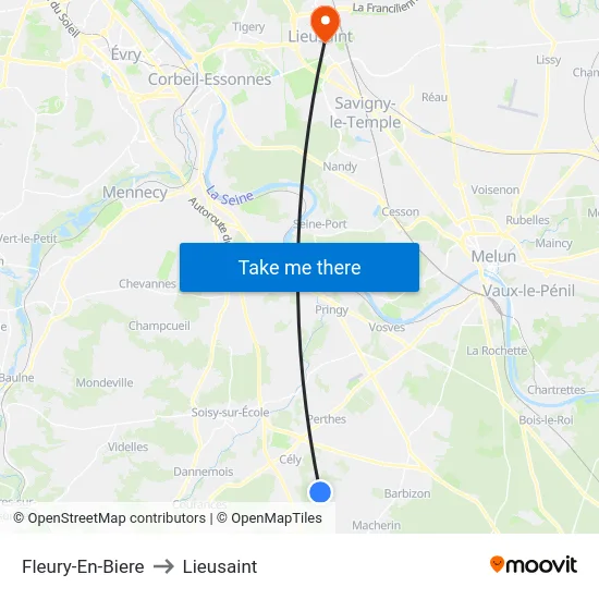 Fleury-En-Biere to Lieusaint map
