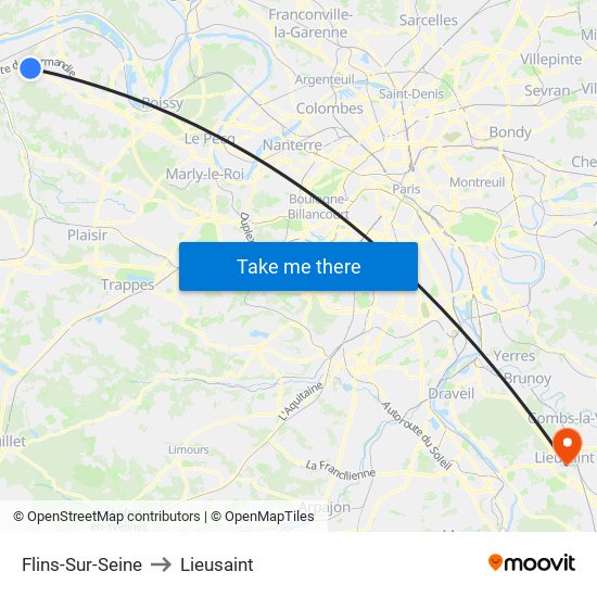 Flins-Sur-Seine to Lieusaint map