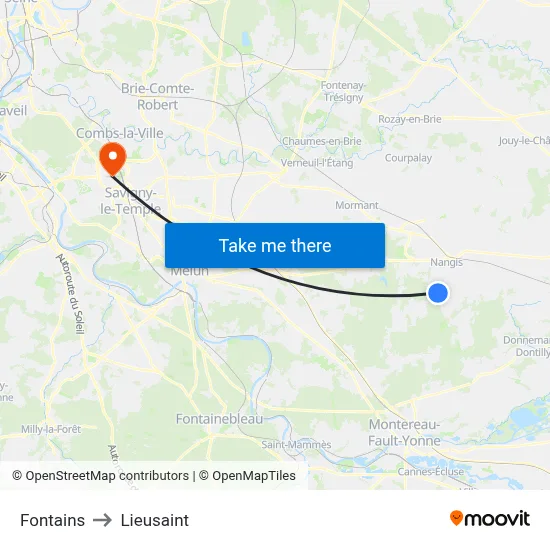 Fontains to Lieusaint map