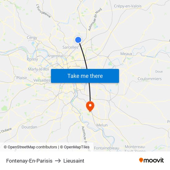 Fontenay-En-Parisis to Lieusaint map