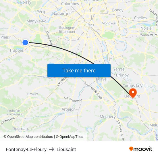Fontenay-Le-Fleury to Lieusaint map