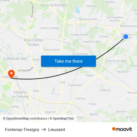 Fontenay-Tresigny to Lieusaint map