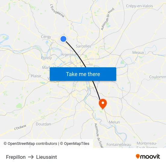 Frepillon to Lieusaint map