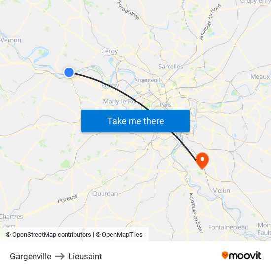 Gargenville to Lieusaint map