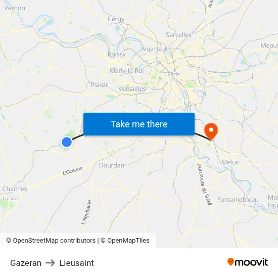 Gazeran to Lieusaint map