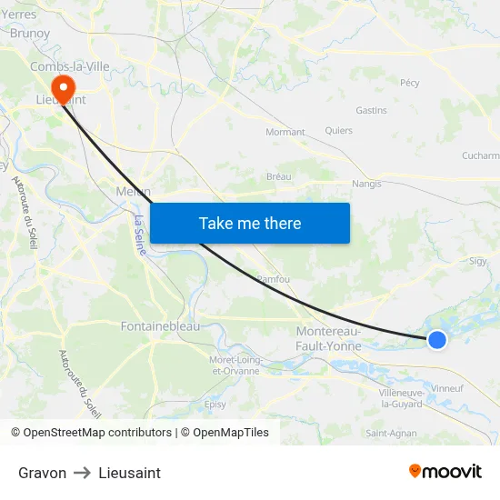 Gravon to Lieusaint map