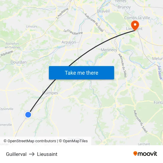 Guillerval to Lieusaint map