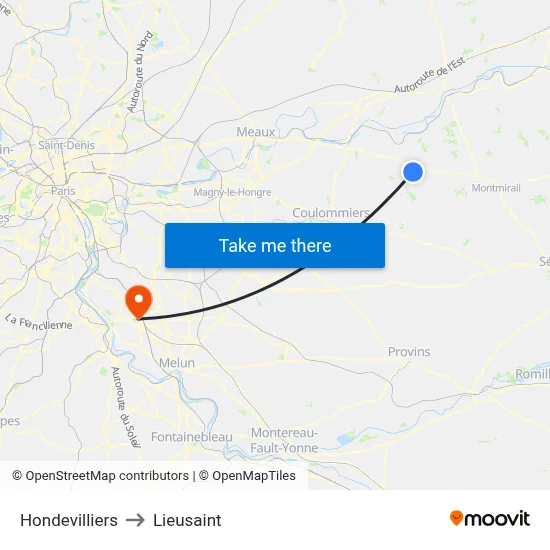 Hondevilliers to Lieusaint map