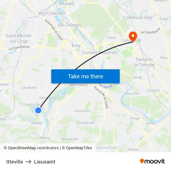 Itteville to Lieusaint map