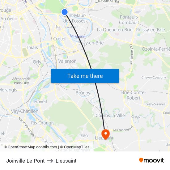 Joinville-Le-Pont to Lieusaint map