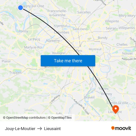 Jouy-Le-Moutier to Lieusaint map