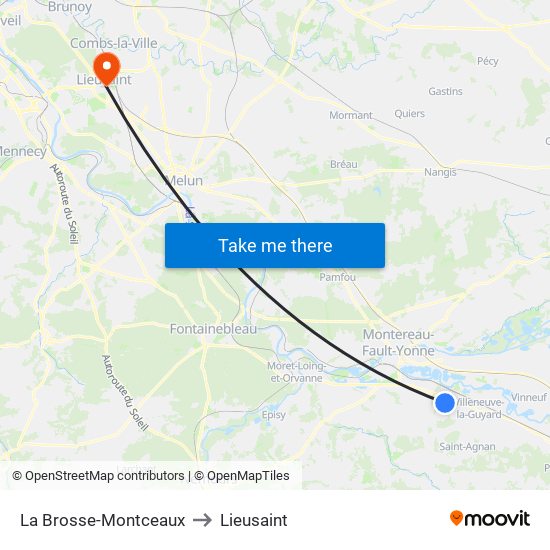 La Brosse-Montceaux to Lieusaint map