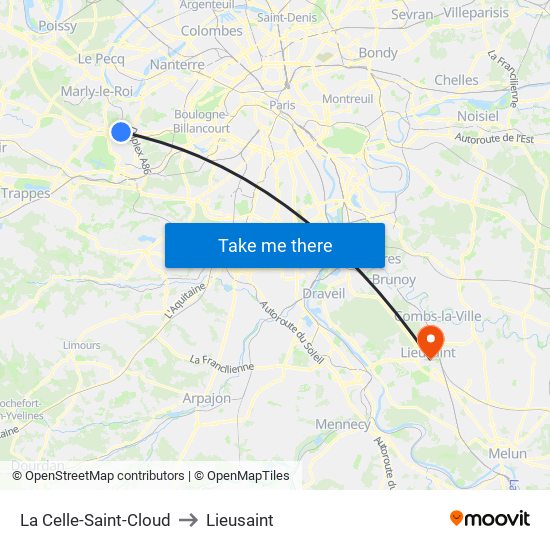 La Celle-Saint-Cloud to Lieusaint map