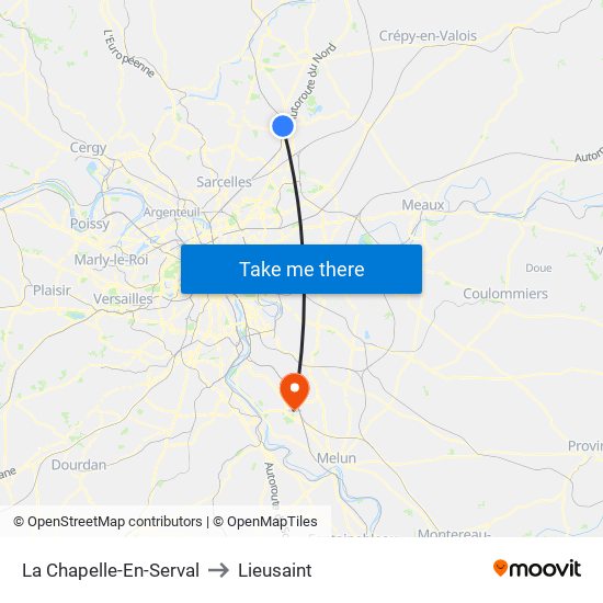 La Chapelle-En-Serval to Lieusaint map