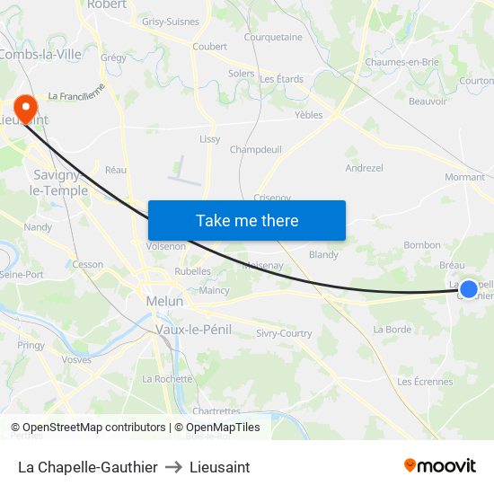 La Chapelle-Gauthier to Lieusaint map