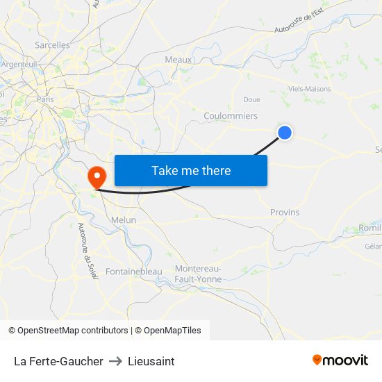 La Ferte-Gaucher to Lieusaint map
