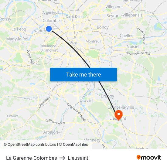 La Garenne-Colombes to Lieusaint map