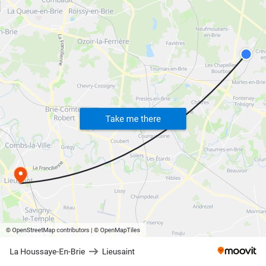 La Houssaye-En-Brie to Lieusaint map